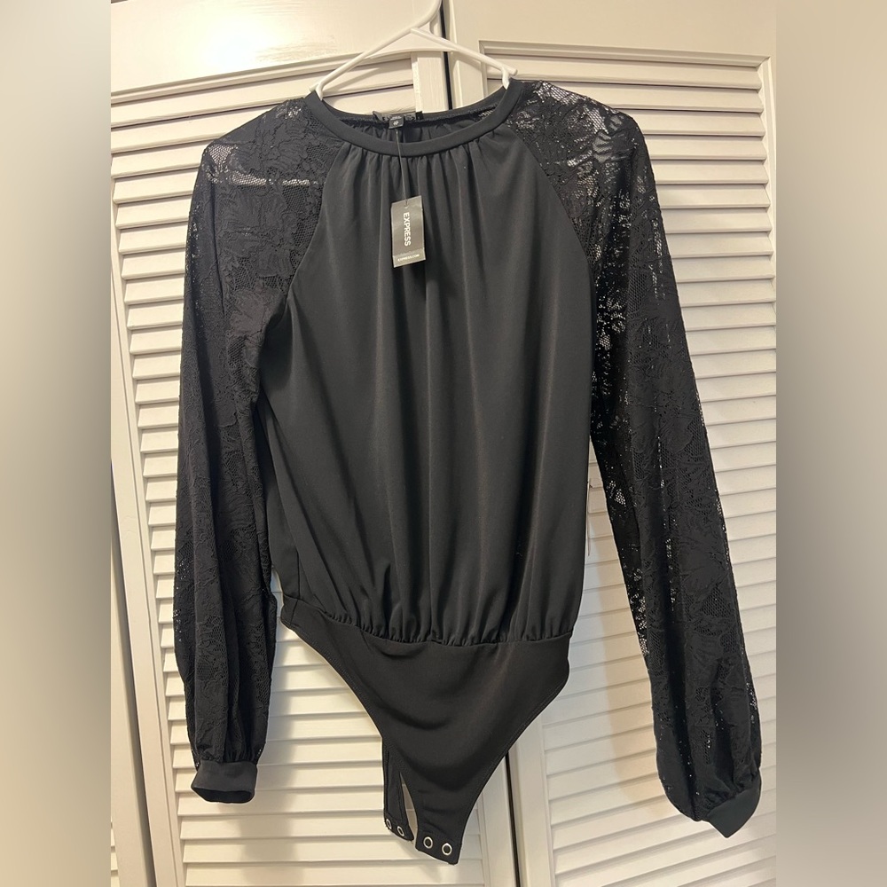 Express Black Lace Sleeve Bodysuit